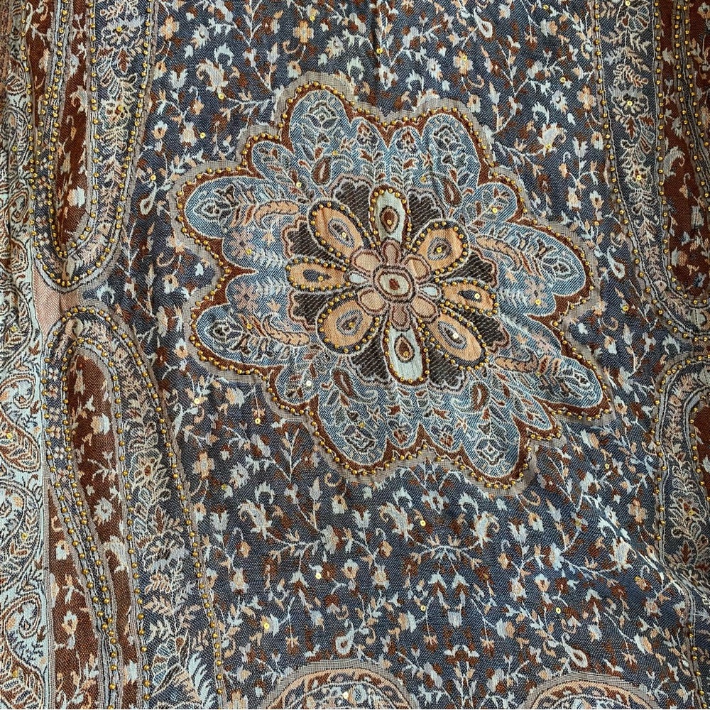 Raj Pashmina Scarf Embroidered Paisley Floral Made In India - Picture 4 of 13